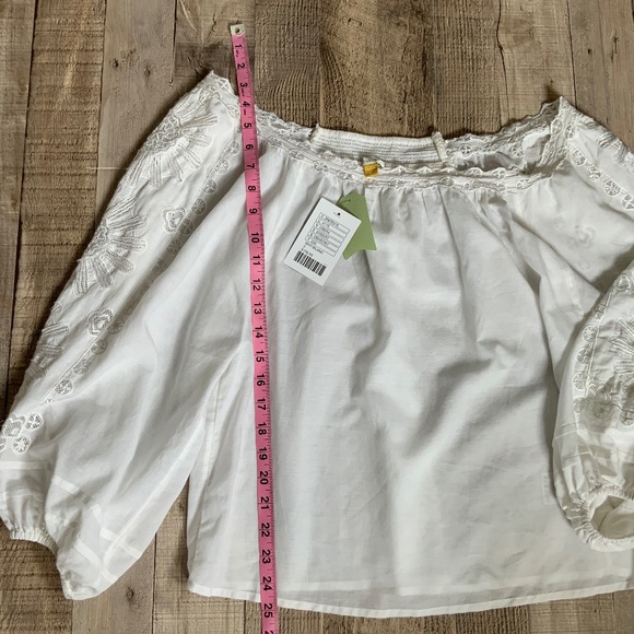 NWT Anthropologie Leifsdottir White Off Shoulder Embroidered Peasant Top S - Picture 13 of 15